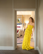 Elegant Ceremony Long Women Dress Off Shoulder Pleated Layered Women Evening Dress Custom Made Y5086