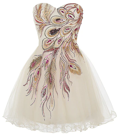 Vestido de cóctel con tul bordado de pavo real Y8484