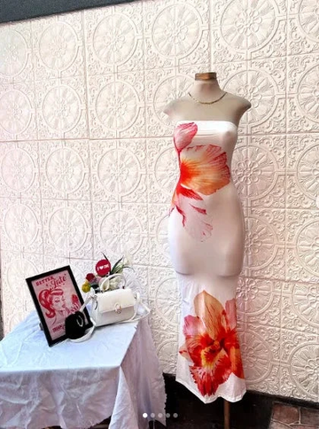 Beautiful Strapless Satin Print Floral Prom Dress Sheath Evening Dress Y8239 by simplepromdress