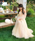 Champagne tulle long prom dress, champagne tulle evening dress Y257 by simplepromdress