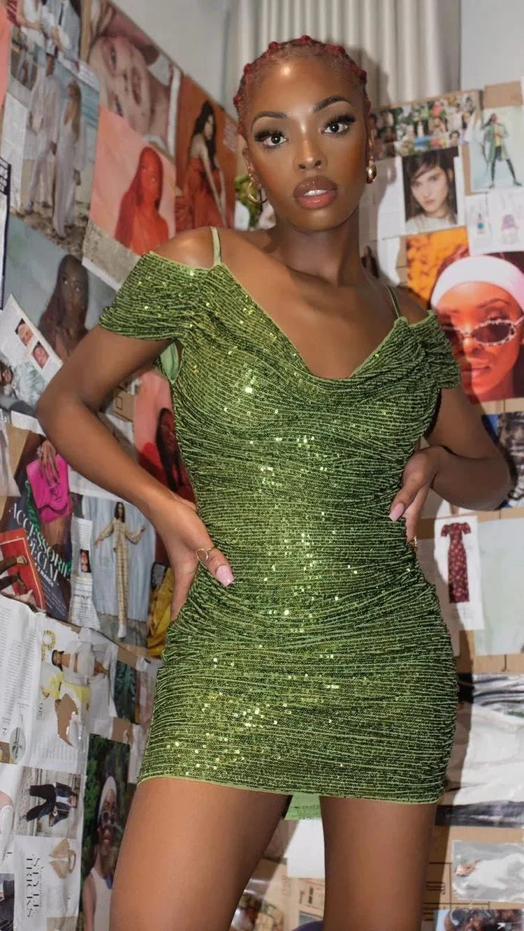 Green Sequins Homecoming Dress Green Party Dress Y1963 by simplepromdress