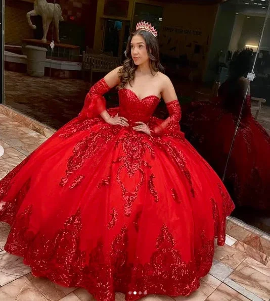 Rose Gold Sweetheart Puffy Princess Ball Gown Sweet 16 Dress Beaded Applique Quinceanera Dresses Y827 by simplepromdress