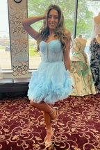 Blue Tulle A-line Short Ruffles Homecoming Dress Y2770 by simplepromdress