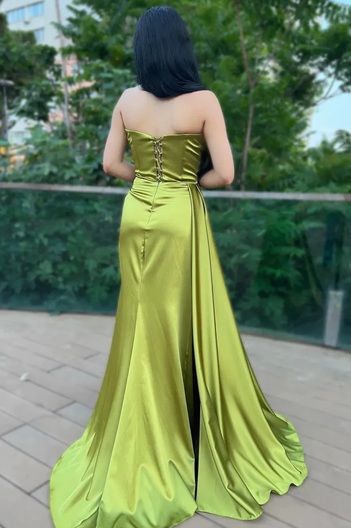 Green satin long prom dress mermaid evening dress Y242