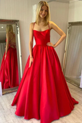 Simple Backless Red Satin Long Prom Dress, Backless Red Formal Dress, Red Evening Dress Y219 by simplepromdress