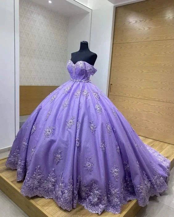 Purple Off The Shoulder Ball Gown,Purple Sweet 16 Dress Y6600 by simplepromdress