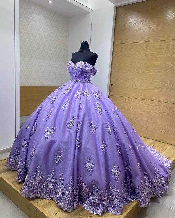 Purple Off The Shoulder Ball Gown,Purple Sweet 16 Dress  Y6600 Main Image