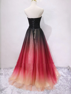 Strapless A Line V Neck Open Back Ombre Long Prom Dresses, Long Ombre Formal Graduation Evening Dresses Y1826