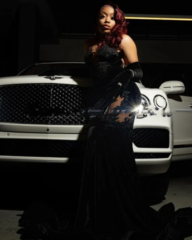 Sexy Lace Applique Prom Dress Black Mermaid Evening Dress Y6497