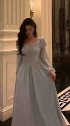 Grey Lace Chiffon Long Sleeves Party Dress Elegant Prom Evening Dress Y8021 by simplepromdress