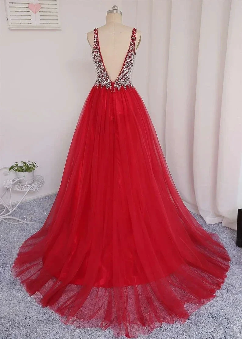 V Neckline Prom Dress Tulle Skirt Evening Dress Graduation Party Dress Formal Dress Dresses For Prom Special Occasion Dress Y792 by simplepromdress