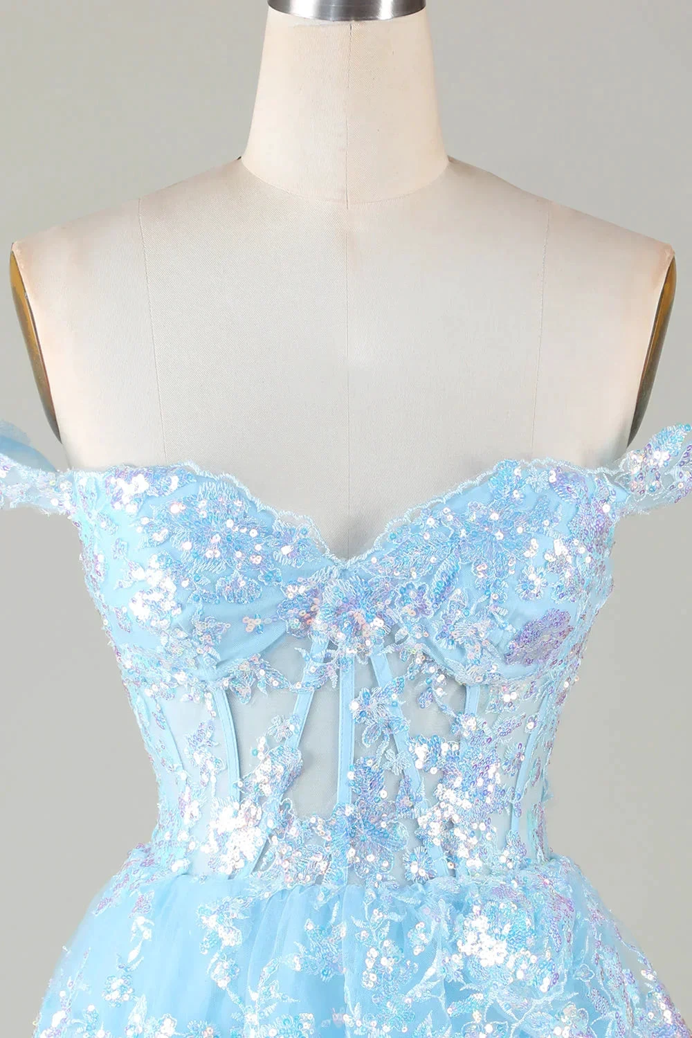 Sparkly Blue Corset Tiered Lace A-Line Short Homecoming Dress Y4083 by simplepromdress