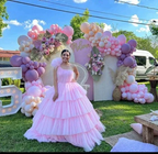 Pink A-line Tiered Tulle Ball Gown,Pink Sweet 16 Dress Y6957 by simplepromdress