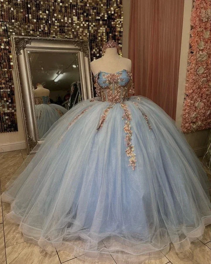 Ball Gown Quinceanera Dress Sweetheart Appliques Flowers Princess Sweet 16 Gown Y2613 by simplepromdress