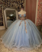 Ball Gown Quinceanera Dress Sweetheart Appliques Flowers Princess Sweet 16 Gown Y2613 by simplepromdress