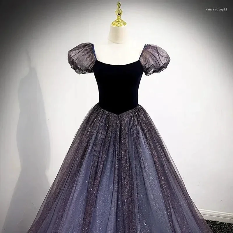 Purple Tulle Short Sleeve Formal Dress Cute A-Line Evening Dress Y4291 by simplepromdress