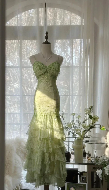 Gorgeous Green Mermaid Sweetheart Chiffon Beaded Layered Prom Dress Long Evening Dress Y8558 by simplepromdress