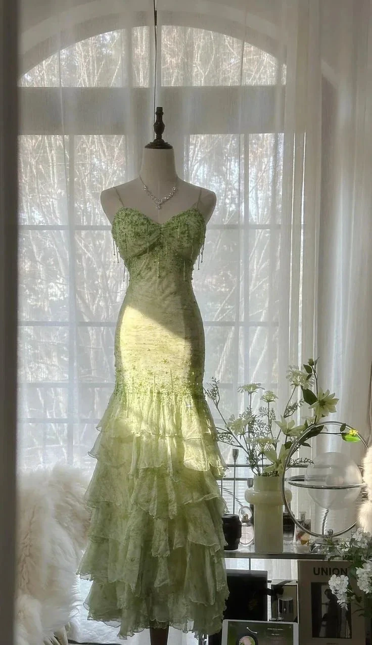 Gorgeous Green Mermaid Sweetheart Chiffon Beaded Layered Prom Dress Long Evening Dress Y8558 by simplepromdress