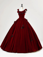 Beautiful Burgundy Velvet Quinceanera Dress Birthday Ball Gown With Rose Flowers Y7750 by simplepromdress