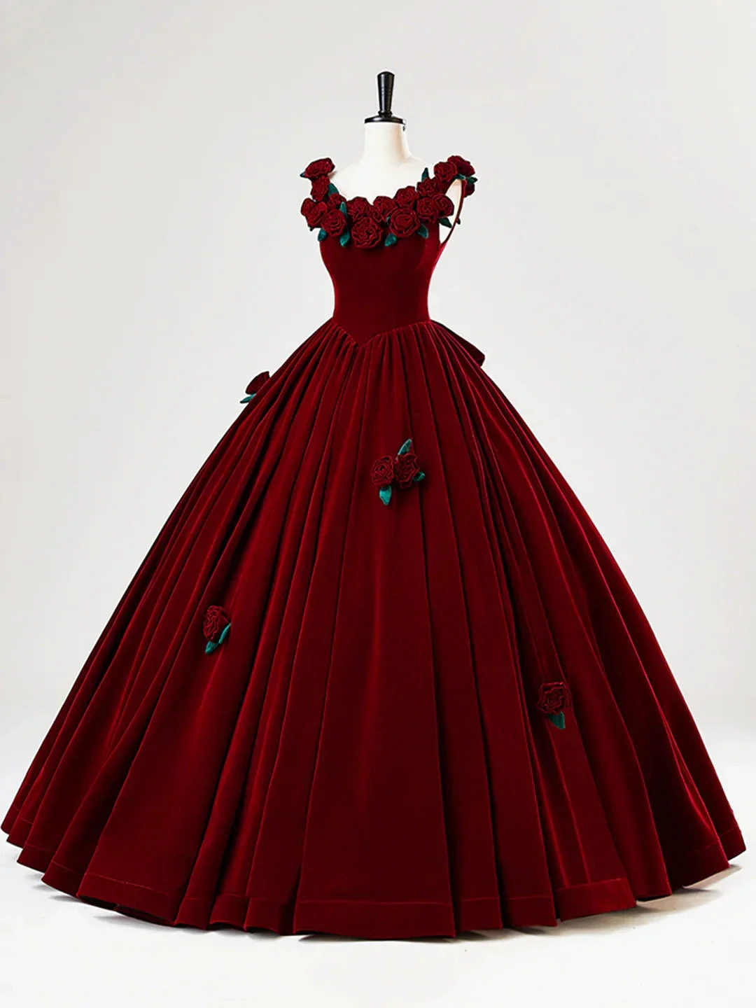 Beautiful Burgundy Velvet Quinceanera Dress Birthday Ball Gown With Rose Flowers Y7750 by simplepromdress