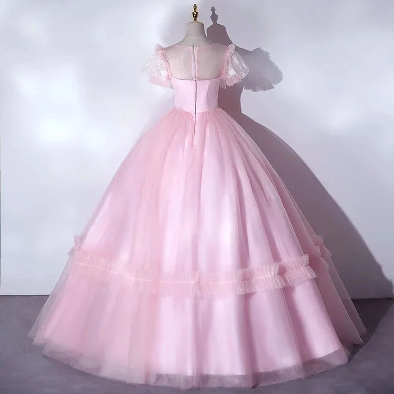 Beautiful Pink Quinceanera Dresses Luxury Puff Sleeves Classic Pleated Party Dress Zipper Back Ball Gown Y2588 by simplepromdress