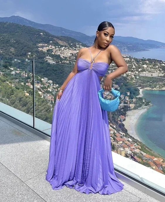Gorgeous Purple A-line Pleated Prom Dress Purple Evening Dress Y7419 by simplepromdress