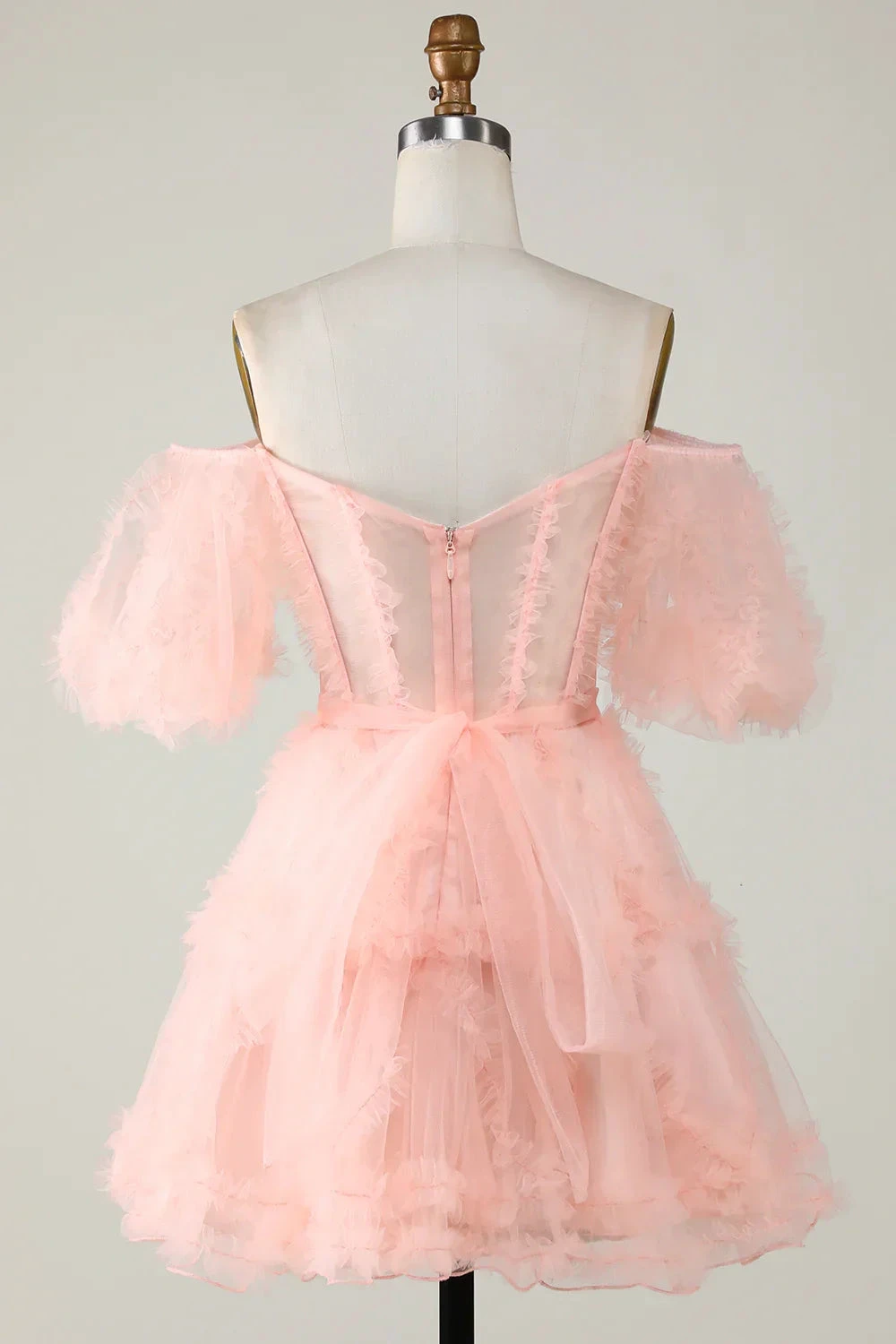 Blush Tulle Off The Shoulder Short Homecoming Dress Y2616 by simplepromdress