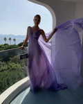 Simple Purple V Neck Tulle Prom Dress Long Evening Gown Y7774 by simplepromdress