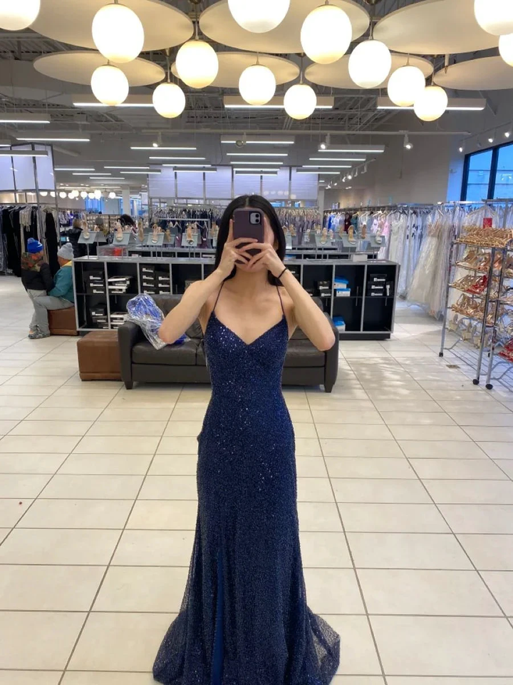 Sparkly Navy Blue Mermaid Long Prom Dress,Navy Blue Evening Gown Y2917 by simplepromdress