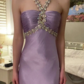 Lilac satin dress with beaded straps and ruched bodice in elegant bedroom, ZAPDRESS fashion