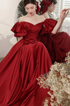 Red Ball Gown with Bell Sleeves and Lace UP Back Y6067 by simplepromdress