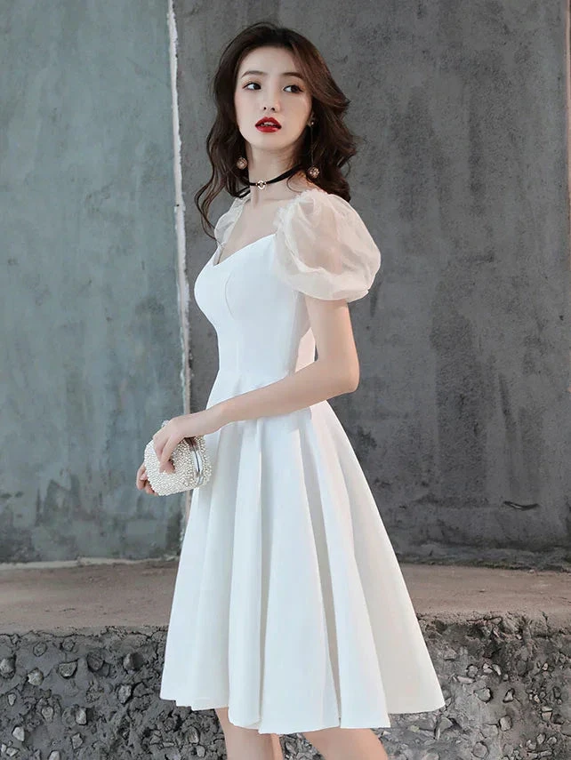 White Satin Short Prom Dress White Homecoming Dress Y2423 by simplepromdress