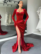 Elegant Royal Blue Velvet Evening Dress High Slit Formal Dress Y402 by simplepromdress