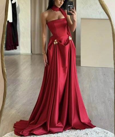 Charming A-Line Satin Burgundy Long Prom Dress Strapless Evening Dress Y8046
