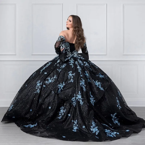 Unique Black and Light Blue Quinceanera Dress Princess Dress Sweet 16 Dress Ball Gown Y4319