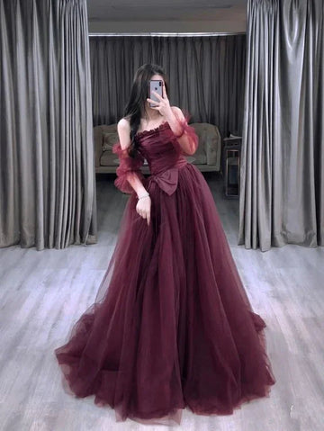 Charming A-line Tulle Prom Dress Evening Dress With Waist Bow Y6798 by simplepromdress