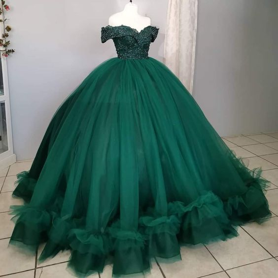 Off The Shoulder Green Ball Gown,Green Sweet 16 Dress Y7145 Hover Image