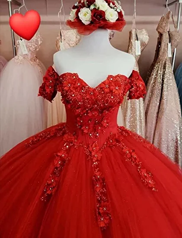 Vestido de fiesta de tul rojo con corte en A y encaje, para quinceañeras Y1221