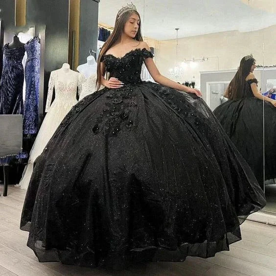 Princess Glitter Black Beaded Quinceanera Dresses Sweet 15 16 Party Ball Gowns Y5745 by simplepromdress