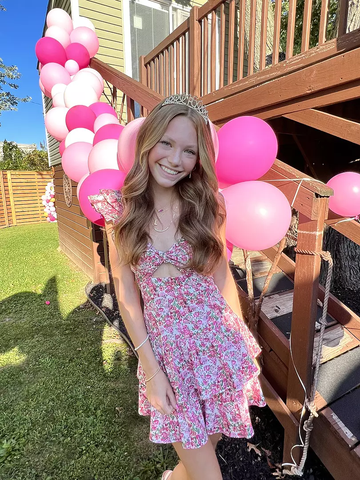 Summer Pink Floral Print Dress Trendy Homecoming Dress Y2747
