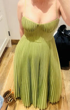 Classy Spaghetti Straps Pleated Tulle Green Midi Prom Dress A Line Evening Dress Y8452 by simplepromdress