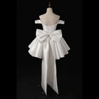 Elegant Lvory Off-the-Shoulder Satin Wedding Dress with Large Bow SW720