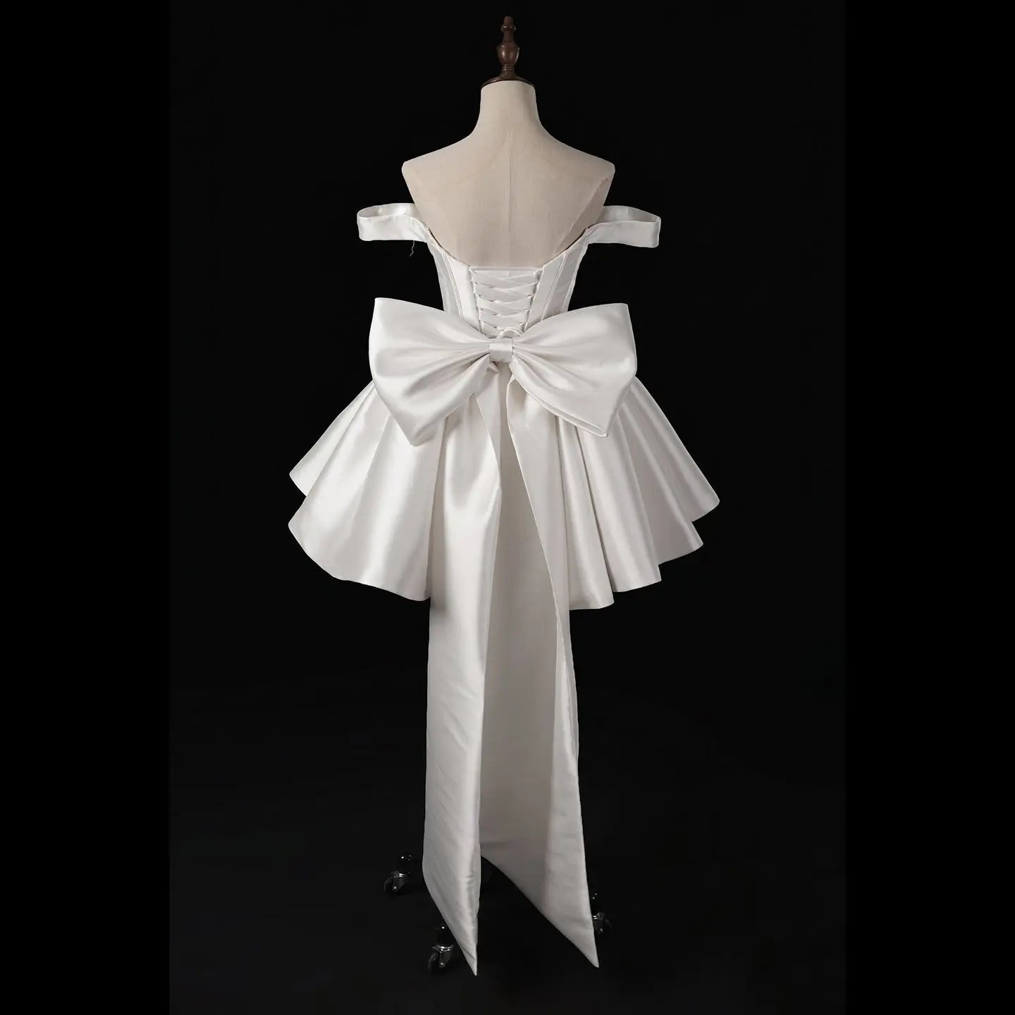 Elegant Lvory Off-the-Shoulder Satin Wedding Dress with Large Bow SW720