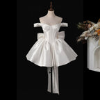 Elegant Lvory Off-the-Shoulder Satin Wedding Dress with Large Bow SW720