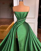Glamorous Long A-line Strapless Split Front Sleeveless Prom Dress by misshow.com