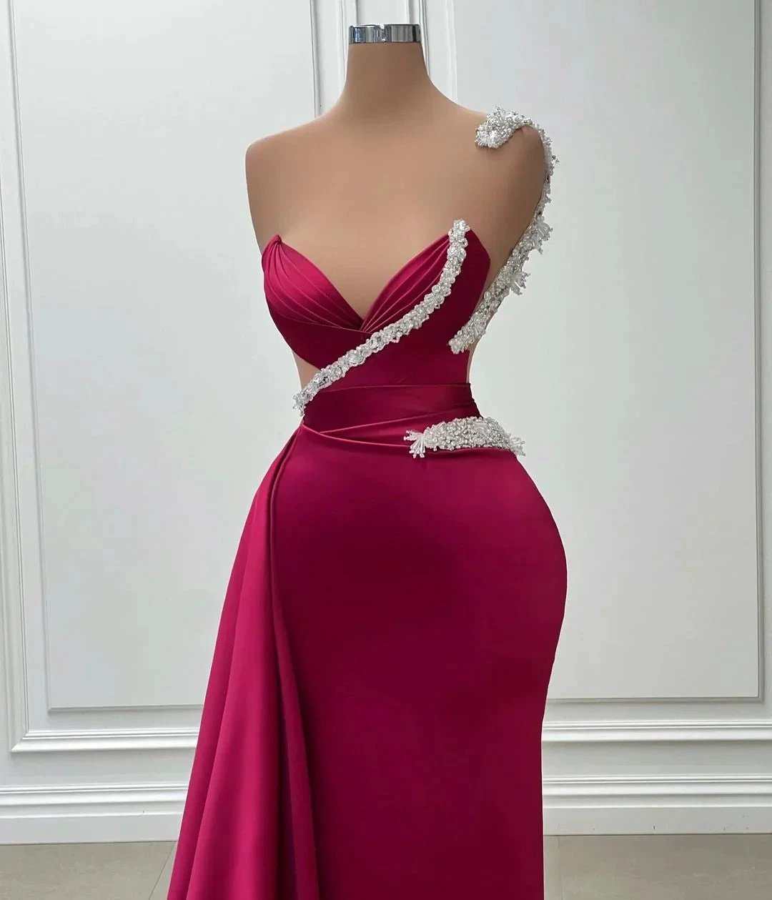 Glamorous Long Mermaid One Shoulder Beading Sleeveless Prom Dress by misshow.com