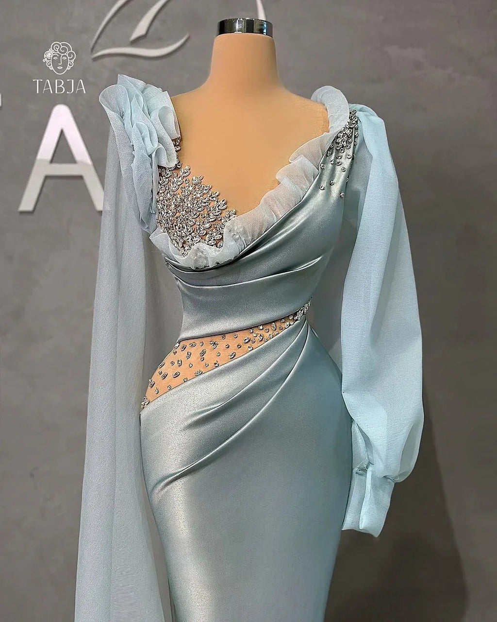 Glamorous Long Mermaid V-neck Long Sleeves Prom Dress With Ruffles And Stones by misshow.com