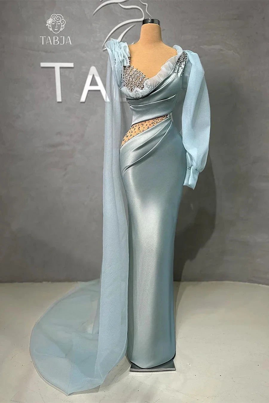 Glamorous Long Mermaid V-neck Long Sleeves Prom Dress With Ruffles And Stones by misshow.com