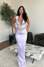 Glamorous Long Mermaid V-neck Rhinestones Sleeveless Prom Dress by misshow.com