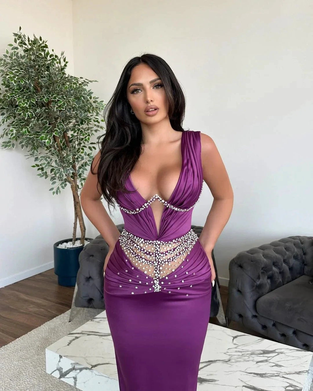 Glamorous Long Mermaid V-neck Rhinestones Sleeveless Prom Dress by misshow.com